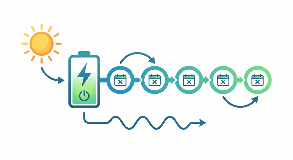 Days of autonomy: battery and sun with 1–2–3 day icons