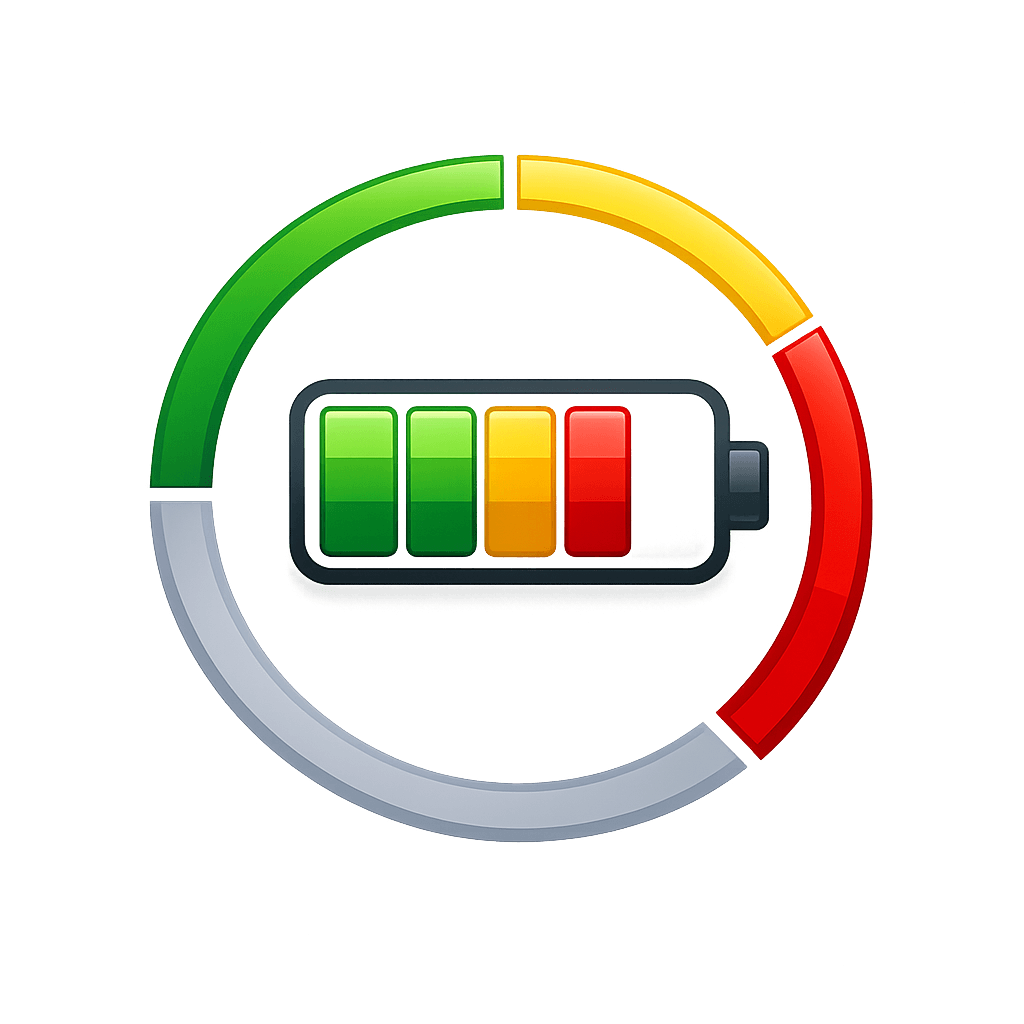 DoD: Batterie von voll bis leer mit Prozentskala