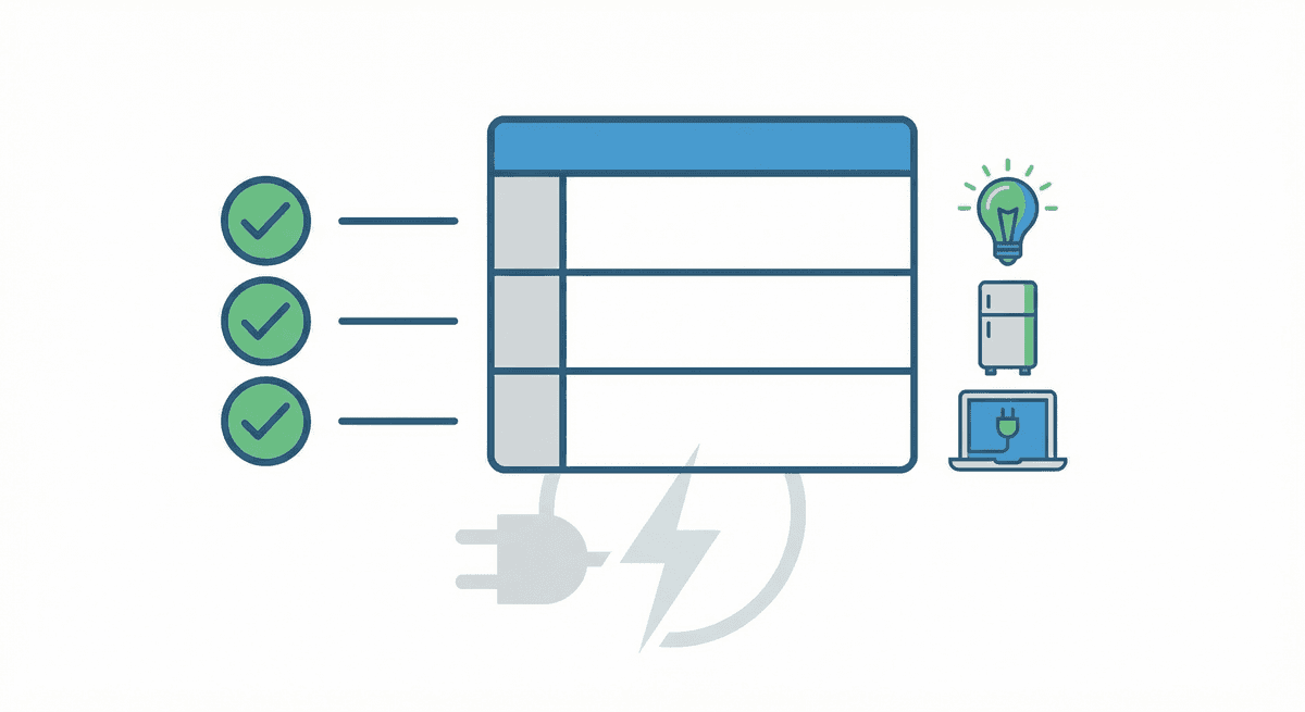 Lista dei carichi: tabella degli apparecchi con watt e ore