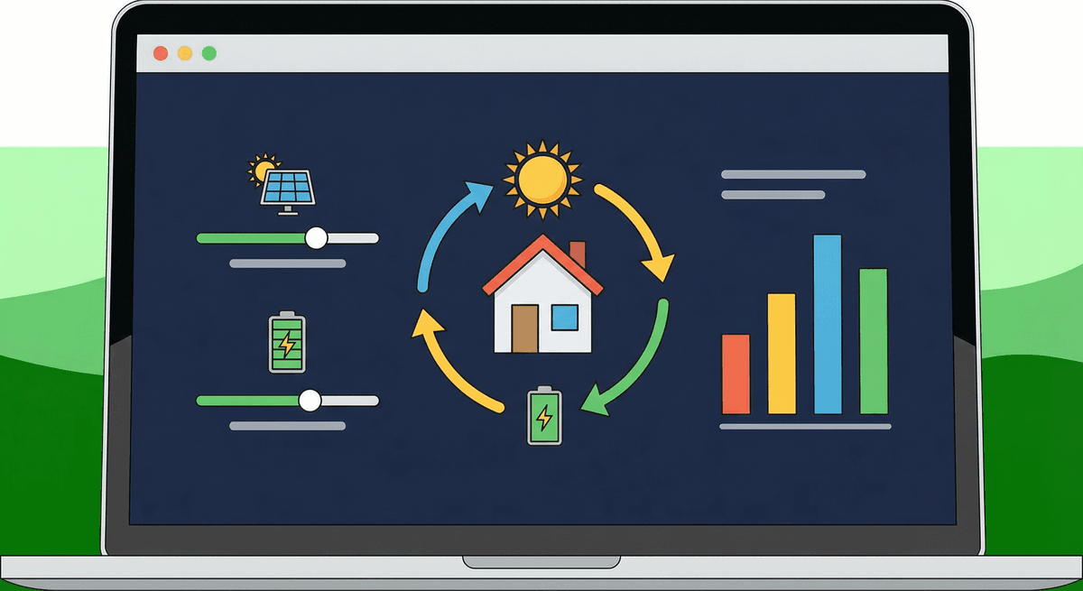 Calculator or screen showing solar sizing inputs and results