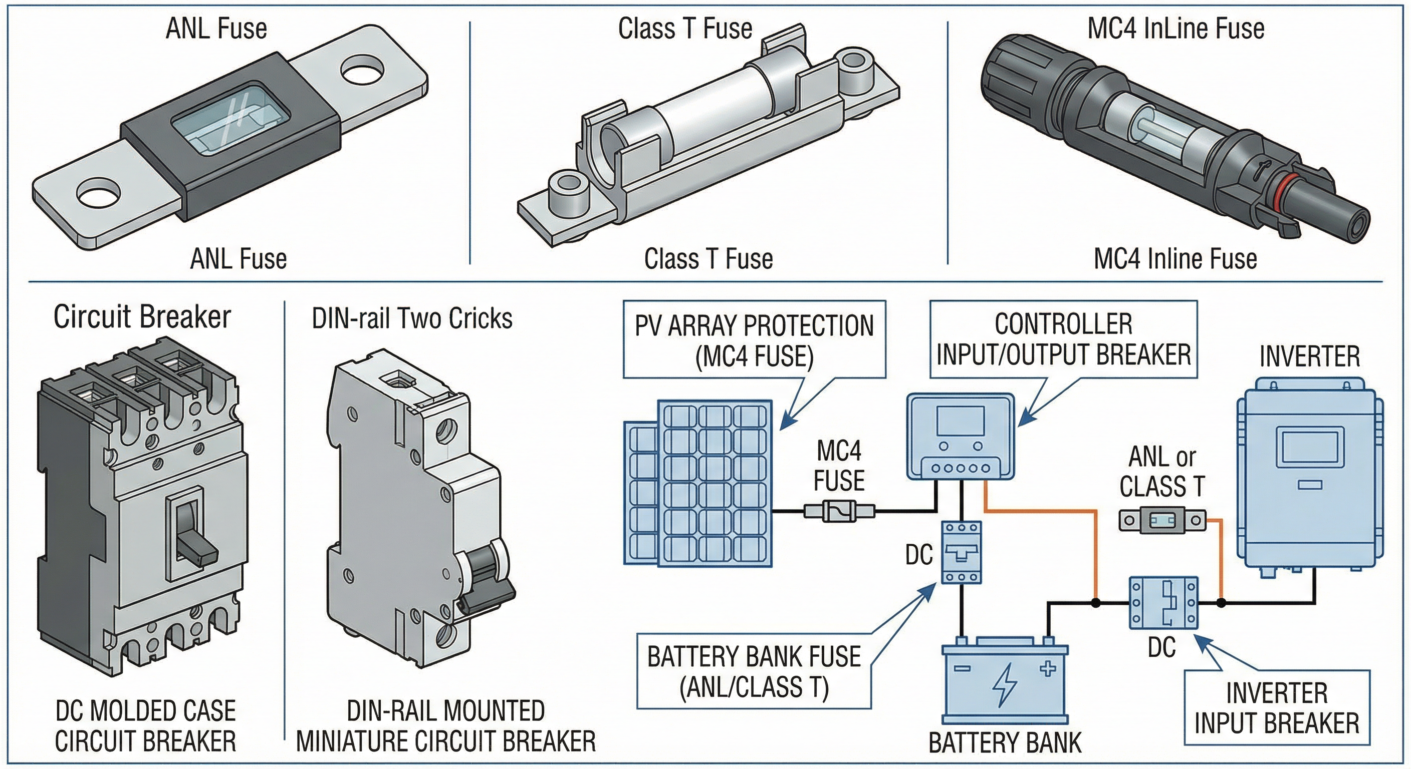 Solar Fuses Breakers Sizing Placement